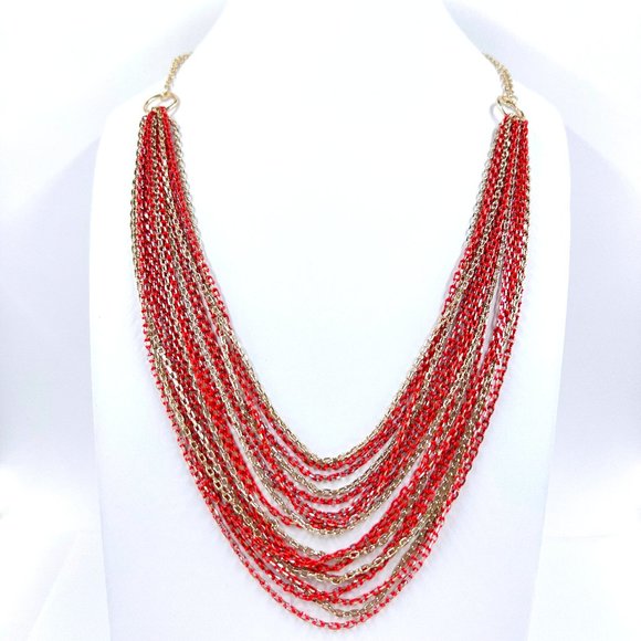 NWOT – Kenneth Cole – Red & Shiny Gold Tone Multi Chain 18” Necklace - Picture 3 of 7